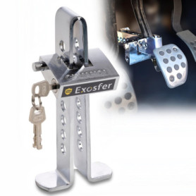 EXOSFER - Antivol Voiture Bloque Pédale Frein ou Embrayage | Sécurité anti-vol renforcée | Acier robuste | 8 réglages | 3 clés i