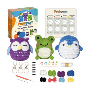 Packyart kit crochet débutant complet, DIY crochet animaux, loisirs créatifs, amigurumi débutant, cadeau DIY femme, set complet,