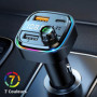 Transmetteur FM Bluetooth Voiture, Chargeur Double USB-C (5V/3.1A) & USB-B (12V-24V), Écran LED, Kit Mains Libres, Microphone In