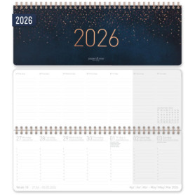 Häfft® Calendrier de bureau international 2026 horizontal "Starry Night" 1 semaine 2 pages, 29,8 x 11,6 cm, multilingue - durabl