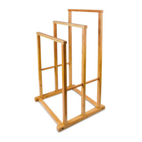 Relaxdays Porte-Serviettes sur pied support 3 Barres HxlxP : 82,5 x 42 x 42,5 cm en bambou salle de bain serviteur de chambre, n