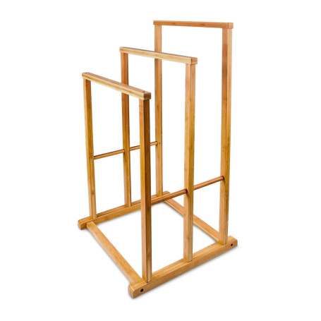 Relaxdays Porte-Serviettes sur pied support 3 Barres HxlxP : 82,5 x 42 x 42,5 cm en bambou salle de bain serviteur de chambre, n