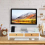 Relaxdays Support moniteur bambou, Rehausseur écran 2 tiroirs compartiments, Support HLP 14 x 60 x 30 cm, blanc/nature
