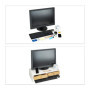 Relaxdays Support moniteur bambou, Rehausseur écran 2 tiroirs compartiments, Support HLP 14 x 60 x 30 cm, blanc/nature