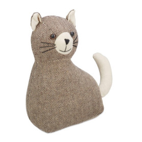 relaxdays Butoir de Porte Chat, Amortisseur Lourd en Tissu, rempli de Sable, cale Sol, HxLxP: 25,5 x 22 x 10 cm, Marron
