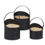 relaxdays Seau à pellets, Jeu de 3, poignée et Anse Rabattable, 21, 25 et 30 cm, en métal, Accessoire de cheminée, Noir