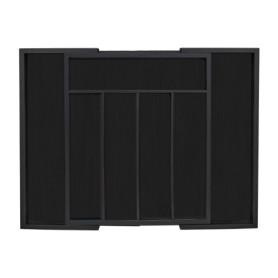 Relaxdays Bac à Couverts Bambou, Extensible, 7 Compartiments, ustensiles de Cuisine, HLP 5,5 x 31,5-48,5 x 37 cm, Noir