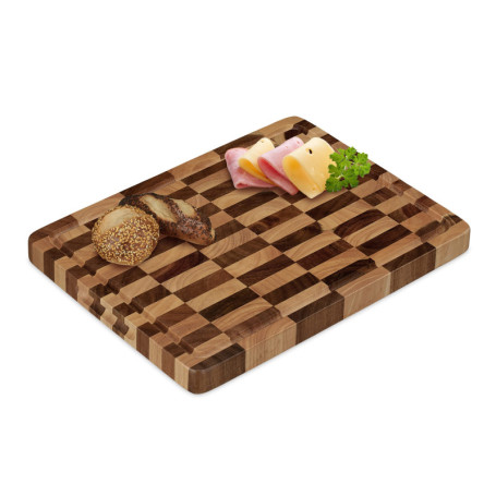 Relaxdays Planche à découper en Bois Massif, Acacia, ménage Vos Lames, avec récupérateur de jus, 40x30cm, Marron