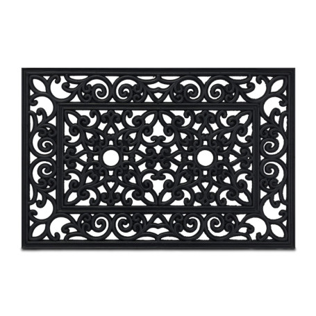 Relaxdays Paillasson Caoutchouc, 60 x 40 cm, antidérapant, résistant, extérieur, Tapis d’entrée, Ornement, Noir
