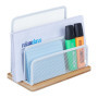 Relaxdays Porte-Lettres métal et Bambou, 3 rangements, HxLxP: 15x18,5x10cm, pour Bureau, Range-Documents, Blanc - Nature