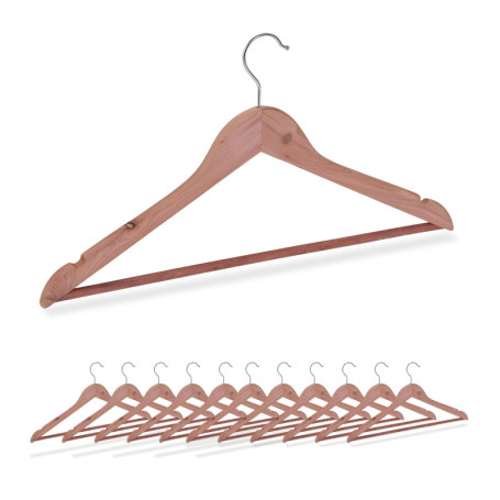 Relaxdays Cintres en Bois de cèdre, Lot de 12, Protection Anti-Mites pour penderie, Barre à Pantalon, Nature