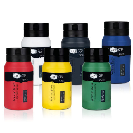Artina Peinture Acrylique de qualité - Lot de 6 Tubes de 500ml - Idéal pour Les Amateurs et Les Peintres Professionnels