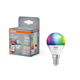 OSRAM Lampe LED SMART+ Matter P40 mini boule 4,9 W E14 RGBW, intensité variable, contrôlable via application et voix, compatible
