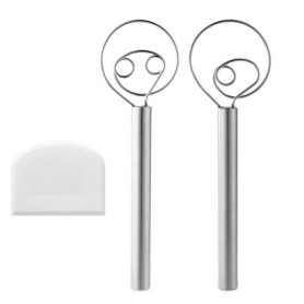 ZMREN Fouet à Pâte Danois, Lot de 2 Fouets à PâTe en 304 Acier Inoxydable, MéLangeur Manuel Pour La PâTe à Pain, La Fabrication 