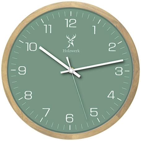 Holzwerk Horloge murale en bois naturel vintage silencieuse sans bruit de tic-tac vert hêtre blanc presque silencieuse en bois m