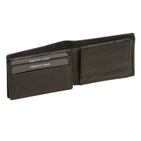 LEAS Petit Portefeuille pour homme et femme format paysage, cuir véritable, noir Mini-Edition''