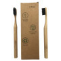 Lot de 2 brosses à dents en bambou avec manche rond et charbon actif de bambou - 100 % recyclable et respectueux de l'environnem