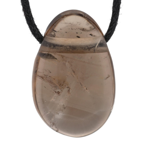 Pendentif goutte d'eau en quartz fumé avec bracelet en cuir