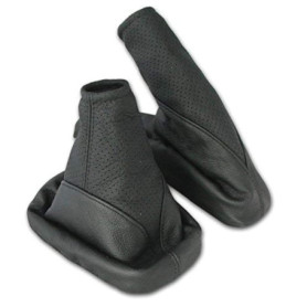 Soufflet de levier de Vitesse et Frein à Main pour Corsa C 2000-2006 en cuir veritable - L&P A104-1 Noir perfore