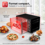 TurboTronic Mini four à chaleur tournante, 45 l, noir, 2000 W, tournebroche, minuterie, mini four, plaque de cuisson, éclairage 