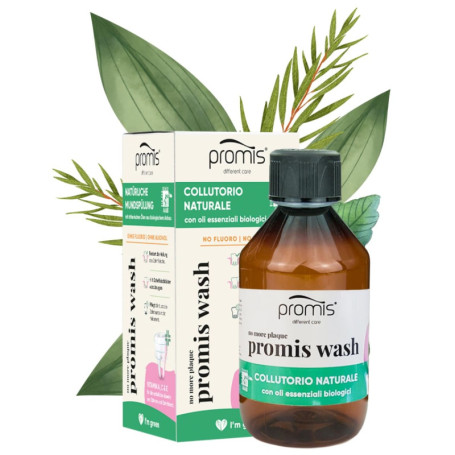 promis wash bain de bouche naturel sans alcool et sans fluor avec vitamines A, C & E | Pour les gencives sensibles | Vegan | Lab