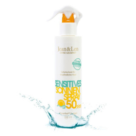 Jean & Len Sensitiv Spray solaire 50 FPS résistant à l'eau, adapté aux peaux sensibles, sans silicone, octocrylène, parfums & mi