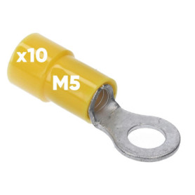 Kalitec RKSGM5 Lot de 10 cosses à anneau 4-6 mm² I Partiellement isolé M5 jaune I Cuivre I Collier en PVC I Pour connecter des c
