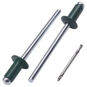 SKIR'CO Lot de 100 rivets aveugles peints 4,0 x 8 mm en aluminium avec foret inclus (vert mousse RAL 6005)