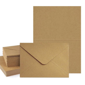 Logei Lot de 60 enveloppes en papier kraft avec cartes - Enveloppes pliantes - Cartes vierges à personnaliser - Enveloppes en pa