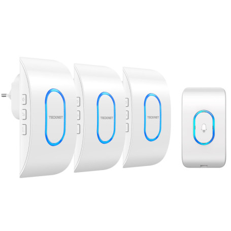 TECKNE Sonnette Extérieure sans Fil Etanche avec 3 Récepteurs, 60 Mélodies et 5 Volumes Réglables, Portée de 400M, Etanchéité IP