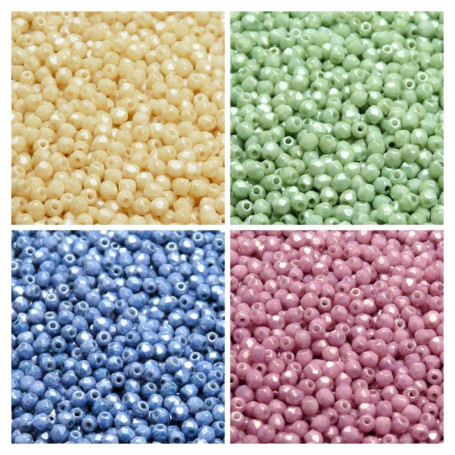 Perle de verre à facettes tchèques, Fire-Polished, rondes 3 mm, quatre couleurs, un total de 400 perles, Set FP401 (3FP018 3FP02