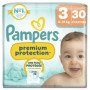 Pampers Premium Protection Taille 3, 30 Couches, 6kg-10kg, Double Protection Pour La Peau Et Contre Les Fuites