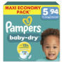 Pampers Baby-Dry Taille 5, 94 Couches, 11kg-16kg, Une Nuit Confortable Jusqu’À 100% Sans Fuites