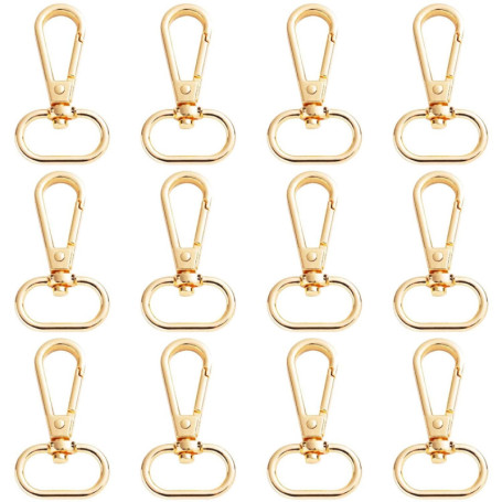 12 mousquetons dorés pivotants, mousquetons pour lanières, porte-clés en métal avec fermoir à griffes pivotantes avec crochets d