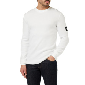 Calvin Klein Jeans T-Shirt Manches Longues Homme Badge Waffle Basique, Blanc (Bright White), 3XL