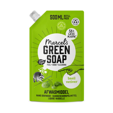 Marcel's Green Soap - Recharge liquide vaisselle Basilic & Vétiver - Liquide vaisselle - Végétalien - 500 ml