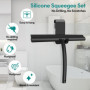 Raclette Douche Silicone Noir 28cm Forme cylindrique avec Crochet Support sans perçage pour Salle de Bain vitres et Surfaces Lis