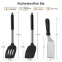 Elalove Lot de 3 Spatules en Silicone et Inox pour Cuisine - Set avec Spatule, Écumoire et Pelle à 3 Côtés - Résistant à la Chal