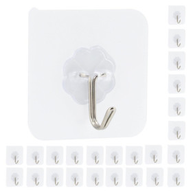 Elalove 24 Crochets Adhésifs Mural Transparents sans Trace pour Porte Serviette Tableau Plafond et Cuisine – Support jusqu'à 10k