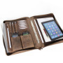 ALMADIH porte documents A4 cuir vachette avec fermeture éclair et poignée + classeur anneaux + bloc notes inclus, marron vintage