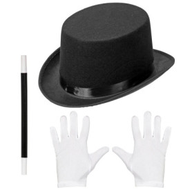 W WIDMANN MILANO Party Fashion - Kit Magicien, Cylindre, Gants et Baguette Magique, White, One Size Enfant Unisexe