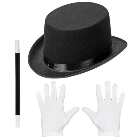 W WIDMANN MILANO Party Fashion - Kit Magicien, Cylindre, Gants et Baguette Magique, White, One Size Enfant Unisexe