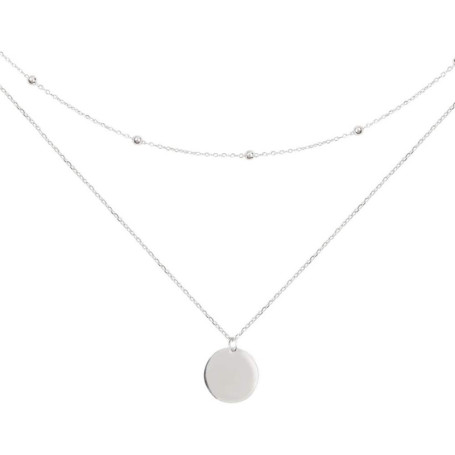 Collier Ras Du Cou Avec Pendentif En Forme De Disque En Argent Sterling 925 Et Or Blanc 18 Carats Avec Deux Chaînes Doubles Et B