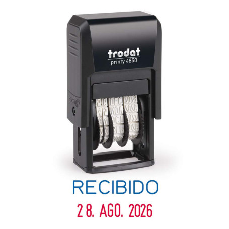 Tampon dateur Trodat Printy 4850/L1 auto-encreur avec texte rétractable, taille d'impression 25 x 3,8 mm, cartouche d'encre inté