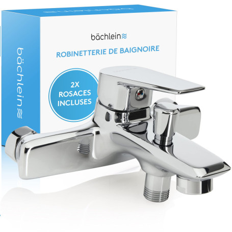 Bächlein Mitigeur Universel de Baignoire Chromé - Set Complet de Mitigeur de Baignoire avec Tous les Accessoires, Mitigeur Monoc