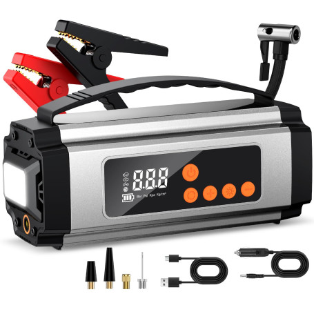 Onherm 7-in-1 Booster Batterie Voiture avec Gonfleur 150PSI, 2000A Demarreur Batterie Voiture pour Jusqu’à 8L Gaz ou 5L Diesel, 