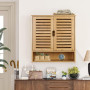 unho Meuble Salle de Bain Mural: Armoire Toilette Suspendu en Bambou Naturel Placard WC 2 Portes Rangement Cuisine Murale avec É