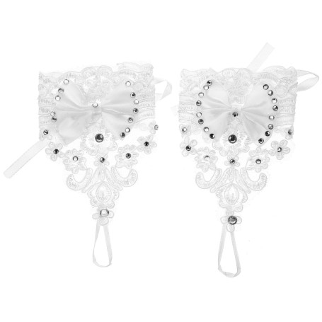 PRETYZOOM De Mariée En Dentelle Fine Sans Doigts Avec Nœud Strass Élégant Pour Mariage Soirée Fête Taille 7.9X7.9 Pouces