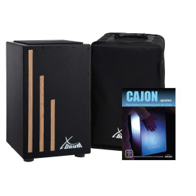 XDrum Cajon Primero Negra - caisse de percussion incl. sac à dos et école - caisse de percussion avec son de caisse claire - cai