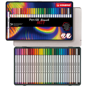 STABILO Feutre pinceau Pen 68 brush - Boite métal ARTY x 30 feutres dessin à pointe pinceau - gamme ARTY